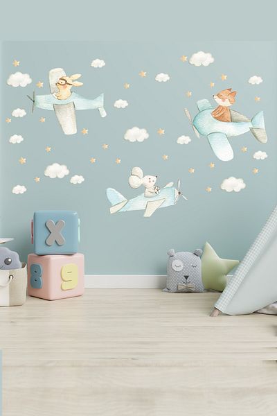 Sim Tasarım Mega Size Pastel Color Triple Pilots Wall Sticker Set
