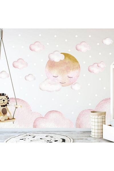 Sim Tasarım Moon And Cloud Theme Wall Sticker Set With Bottom Border