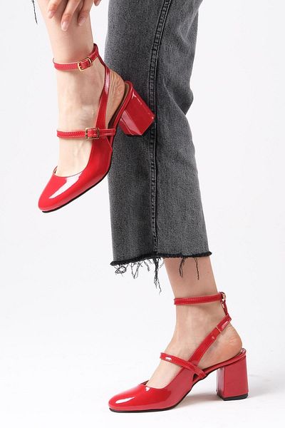 Mio Gusto Inessa Rote Damenschuhe mit offenem Rücken und Absatz