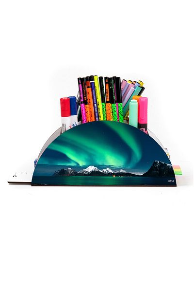 kutuTR Wooden Vip Galaxy Model Rainbow Ruled Desktop Pen Holder Organizer Assembled Boxed