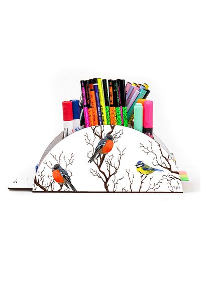 kutuTR Wooden Vip Cute Animal Model Rainbow Ruled Desktop Pen Holder Organizer Assembled Boxed