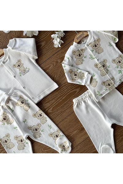 PATSAN 4-Piece Cotton Baby Pajama Set with Bottom, Top and Booties Koala