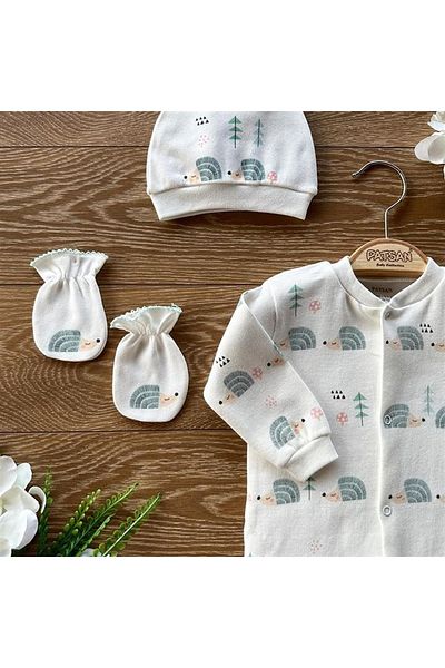 PATSAN Organic Cotton 3-Piece Baby Booties Overalls Set Kirpi