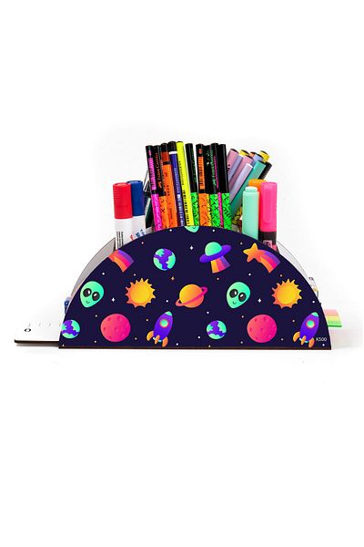 kutuTR Wooden Vip Galaxy Model Rainbow Ruled Desktop Pen Holder Organizer Assembled Boxed