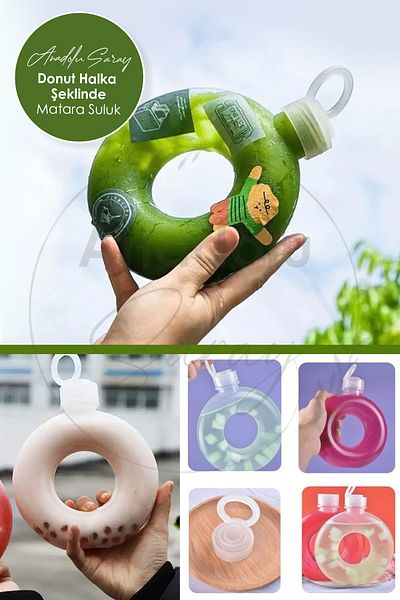 Anadolu Saray Çarşısı Motivational Matte Transparent Donut Ring Shaped Water Bottle Water Bottle |   Coffee Milk Water Bottle Bpa Free