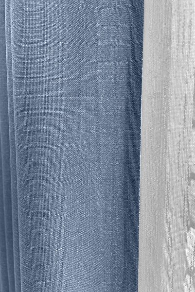 Cortibo Alaska Keten Fon Perde Indigo Tek Kanat (pilesiz)