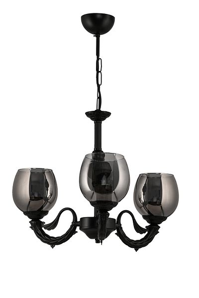 DEDE Three Arm Riga Zamak Chandelier with Black Smoked Glass