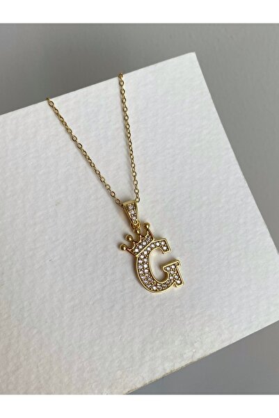 Owentis قلادة من الفولاذ بحجر ذهبي على شكل حرف G - لا تشويه -