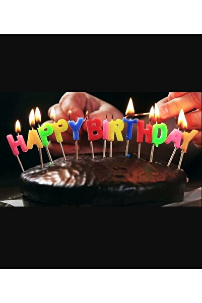 Happyland Pasta Üzeri Happy Birthday Yazılı Mum Renkli Happy Birthday Harf Mum