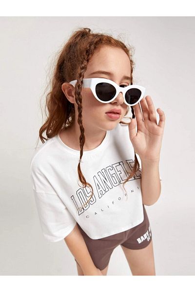 Machetta Girl's California Printed Crop Shorts Top and Bottom Children's Set