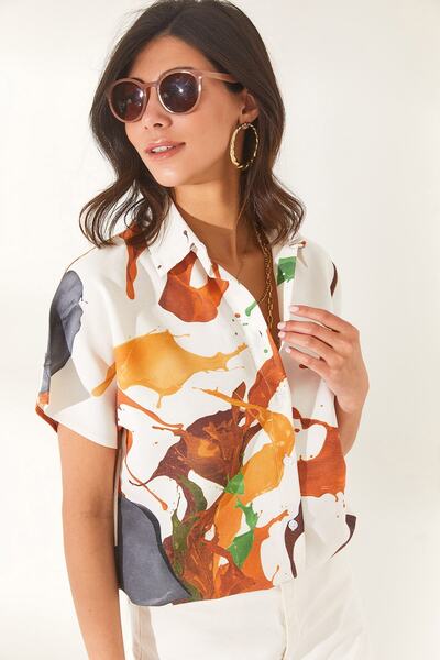 Olalook Női akvarell barna denevérvászon kevert ing GML-19001121