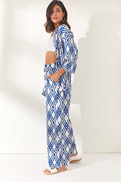 Olalook Жіночі брюки Saks сині з тканої віскози з еластичними кишенями на талії PNT19000232