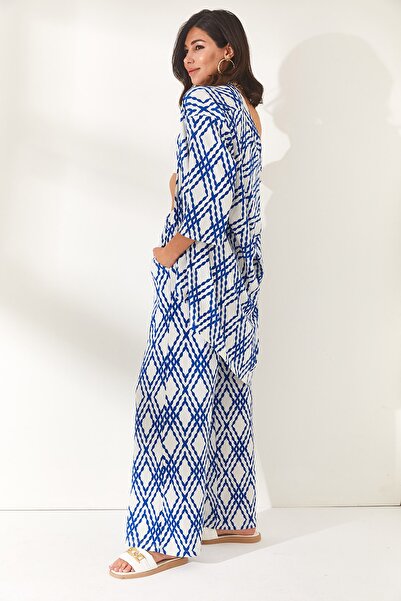 Olalook Жіночі брюки Saks сині з тканої віскози з еластичними кишенями на талії PNT19000232