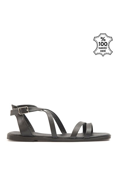 Sole Sisters Genuine Leather Flat Sandals Black - Dalyan