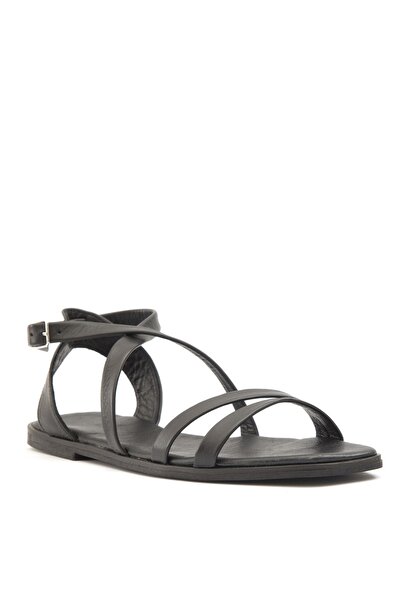 Sole Sisters Genuine Leather Flat Sandals Black - Dalyan