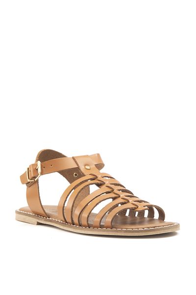 Sole Sisters Sandale Gladiator Plate din Piele Naturală Maro - Serim