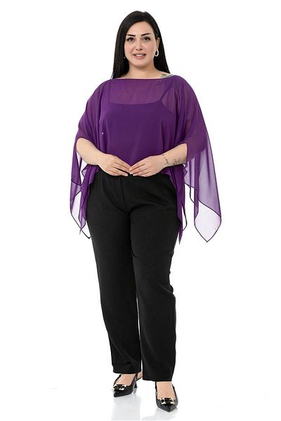 DISENTIS MODEST Plus Size Asymmetric Cut Chiffon Purple Cloak Bolero