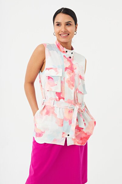 Hanna's by Hanna Darsa Kadın Pembe Cep Detaylı Kolsuz Çıtçıt Detaylı Ceket Hn...