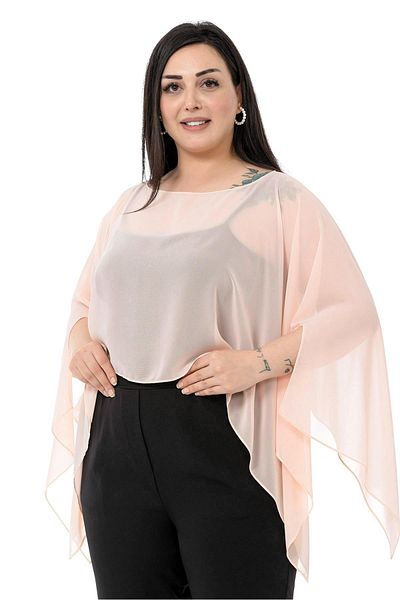 DISENTIS MODEST Plus Size Asymmetric Cut Chiffon Powder Cloak Bolero