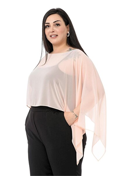 DISENTIS MODEST Plus Size Asymmetric Cut Chiffon Powder Cloak Bolero