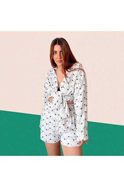 Serbella White Embroidered Linen Kimono Set