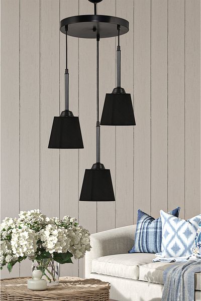 DEDE Triple Tray Pendant Chandelier with Black Lamp Shade