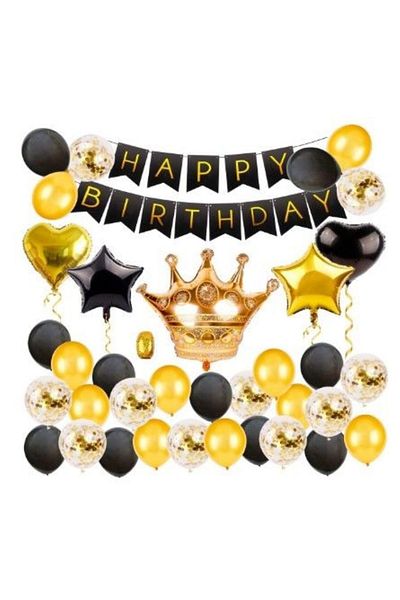 MERİ PARTİ Σετ μπαλονιών με θέμα το King Crown Balloon Happy Birthday Banner Σετ πάρτι γενεθλίων