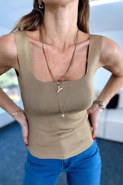 Jose Clothing Γυναικεία πλεκτή μπλούζα με τετράγωνο λαιμό και χοντρό λουράκι