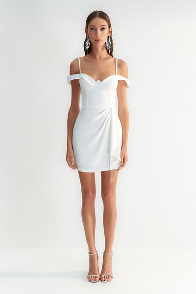 Trendyol Collection X Zeynep Tosun Ecru lesklé kamenné svatební šaty TCLSS23EL00021
