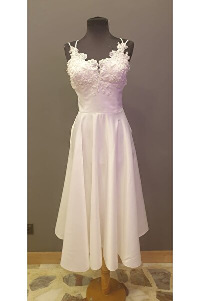 serpildinc Beyaz Saten Nikah Elbisesi