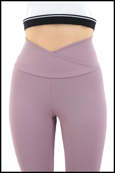 VOSSAX Kadın Yüksek Bel Fitilli Toparlayıcı Interlok Örme Çapraz Bel Kadın Ta...