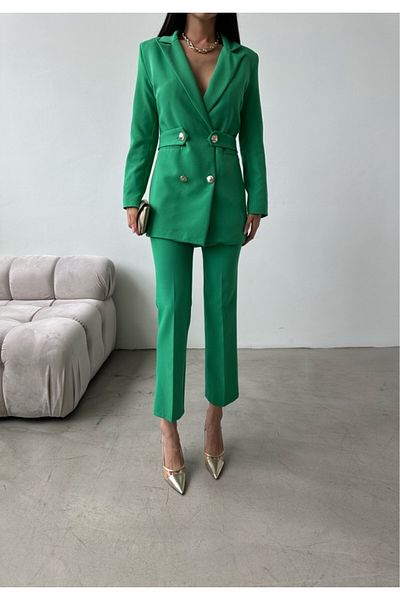 Rmz Style Flexible and Wide Leg Blazer Jacket and Trousers Set - Belted and Lined