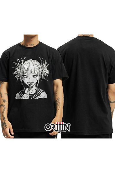 Orijin Tekstil Μαύρο μπλουζάκι με στάμπα My Hero Academia Himiko Toga