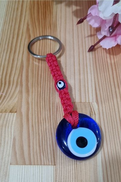 erdoğan hobi Knitted Keychain Charm Red Knitted Ornament Car Ornament Bag Ornament Evil Eye Beaded Gift Keychain