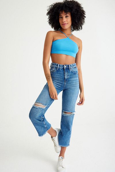 Top Step Corp crop pentru camisole cu nervuri, cu detaliu pentru furtun