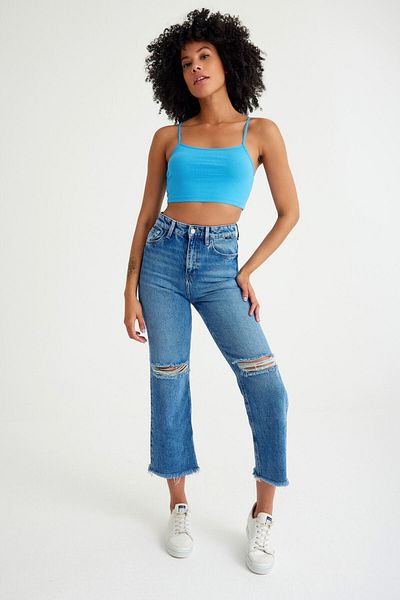 Top Step Camolă cu nervuri Bretele subțiri Crop Body