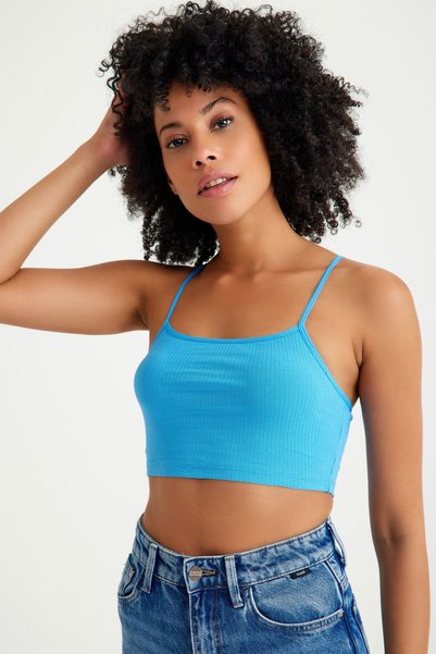 Top Step Ribbed Camisole Thin Straps Crop Body