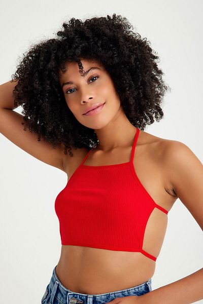 Top Step Ribbed Camisole Back Detailed Crop Body