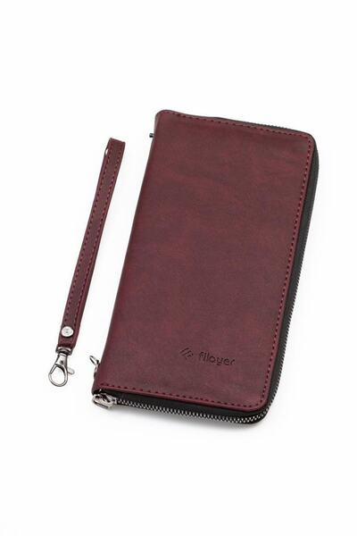 filayer Unisex Telefon-kart Bölmeli Vegan Deri Cüzdan Bileklik Hediyeli