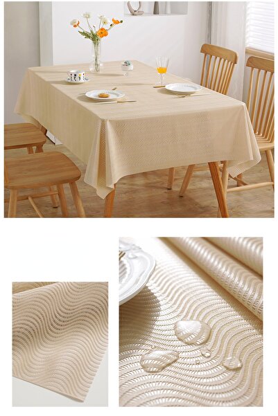 Blue Home مفرش طاولة زيتي شفاف من مادة PVC قابل للمسح من لوكس، مقاوم للبقع وغير قابل للانزلاق - لون كريمي