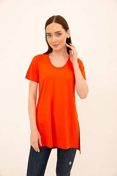 Laranor Μπλουζάκι Narçişi Viscose με σχισμή με στρογγυλή λαιμόκοψη