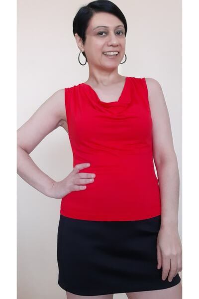 Mertcan Butik Tricou cu bretele cu guler Degaje rosu