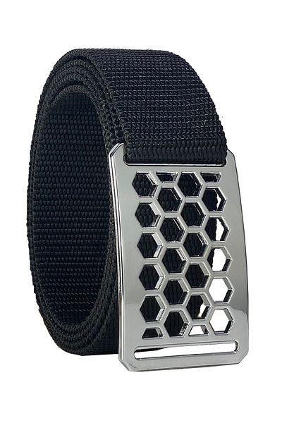 GoDeri 2023 New Season - Unisex Nickel Matte Honeycomb Πόρπη Μαύρη Ζώνη Στήλης 4 cm