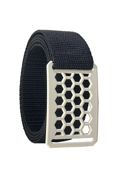 GoDeri Sezon 2023 Curea albă unisex neagră coloană cu cataramă tip fagure - 4 cm