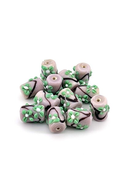 Selvi Konsept Murano Silindir Çiçek Cam Boncuk Mürdüm 15 Mm 4 Adet