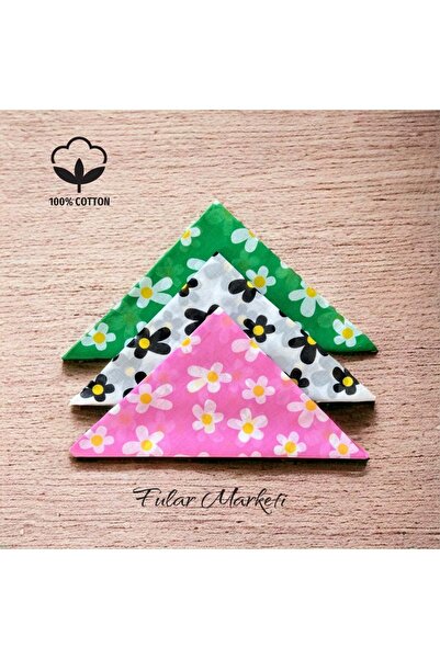 Fular Marketi 100% βαμβάκι 3 τεμάχια με σχέδιο Daisy Benetton Πράσινο, Ροζ, Λευκό