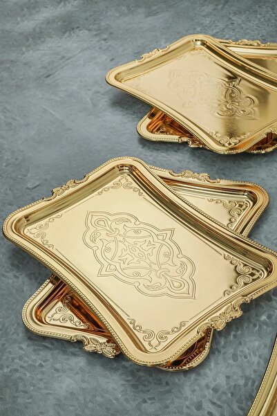 BİTERSE 1 Adet Gold Dekoratif Metal Sunum Tepisisi tek Kişilik Sunum Tepsisi ...