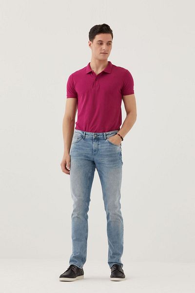 Pantamo Jeans Ανδρικό τζιν ανοιχτόχρωμο ταλαιπωρημένο πράσινο μπλε λεπτό ίσιο