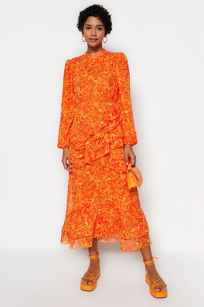Trendyol Modest Kleid - Orange - Gerüschter Saum