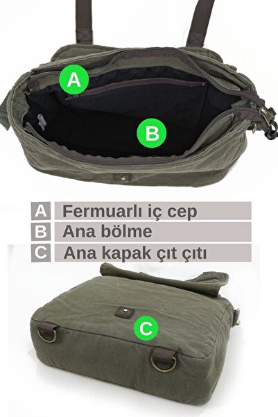 Old Cotton Cargo 8045 Khaki Green Postman Shoulder Canvas Tablet Briefcase Laptop School Notebook Bag